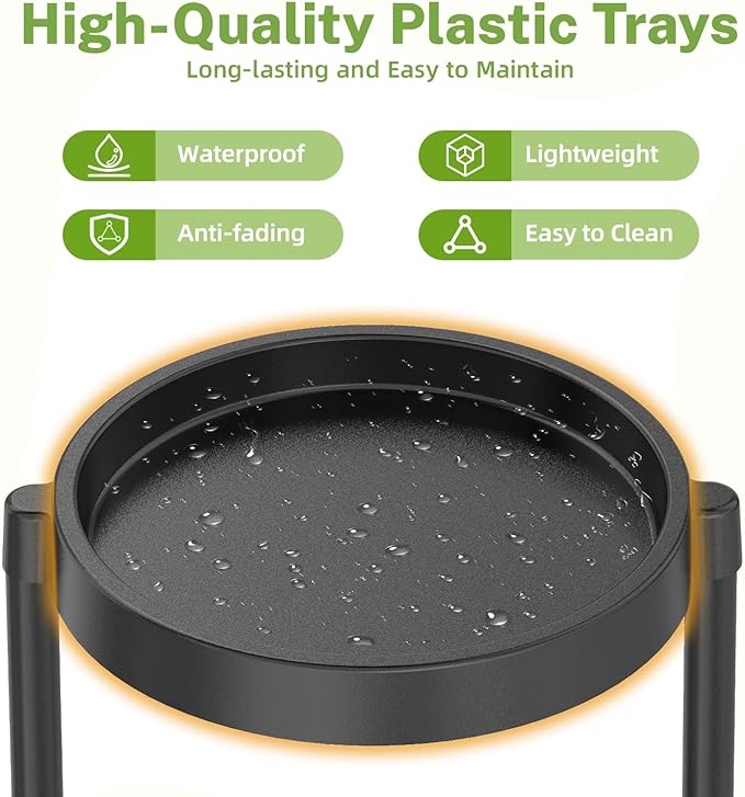 iDavosic.ly 7 Tier Folding Plant Stand Indoor Outdoor with Plastic Tray, Tiered Corner Flower Holder Shelf, Metal Orchid Display Rack for Patio Porch Living Room Garden Balcony, Modern Black