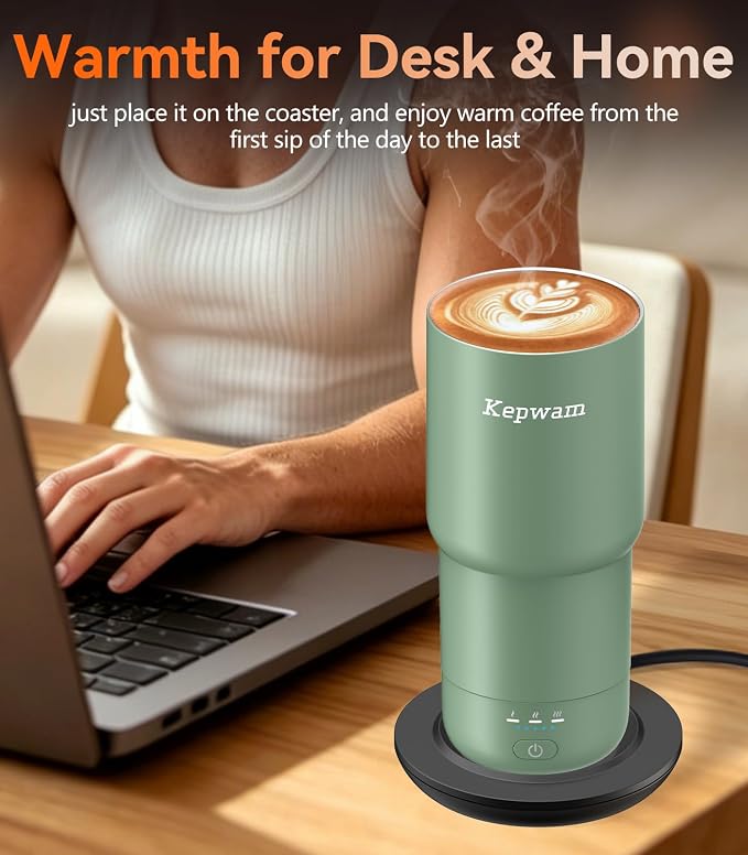 Kepwam Heated Coffee Mug Rechargeable T3, 20oz Self-Heating Travel Mug for Coffee with 1℉ Precise Temperature Control & App, Portable Cup Warmer for Outdoor & Car (Fits Cup Holders)