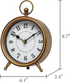 EMAX Home Vintage Small Table Clock on Stand,Desk and Shelf Clock Decorative Farmhouse Mantel Non-Ticking Clock Rustic Metal Frame with Antique Gold Finish 9.3 Inch…