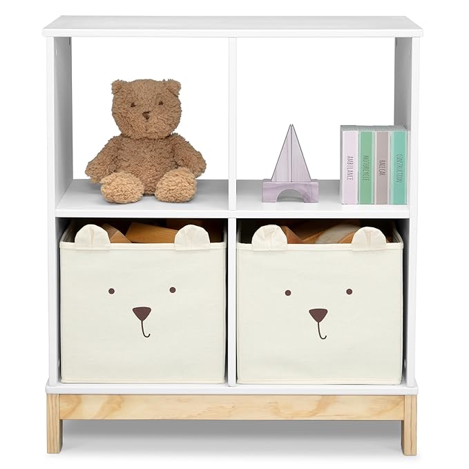 Delta Children babyGap Tate 4-in-1 Convertible Crib + Brannan Bear Bookcase with Bins + Brannan Bear Wall Shelf with 4 Hooks, Bianca White/Natural (Bundle)