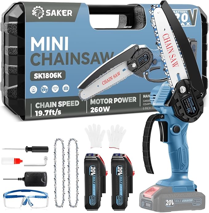 Saker Mini Chainsaw|6 Inch Chainsaws[2025 Upgraded]|Mini Cordless Electric Chain Saw|Small Handheld Portable Chain Saws Battery Powered Saw for Tree Trimmer and Garden