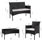 Shintenchi 4 Piece Outdoor Patio Furniture Sets, Small Wicker Patio Conversation Furniture Rattan Chair Set with Tempered Glass Coffee Table for Backyard Porch Garden Poolside Balcony