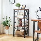 Bookshelf, Vintage Industrial 4 Tier Bookshelf, Freestanding Narrow Bookcase with Rustic Wood and Metal, Small Bookshelf for Home Office, Bedroom & Living Room, Retro Brown