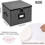 China Storage Containers Hard Shell, 12" Plates Storage Box for Dishes | Stackable Dinnerware Storage Containers with 48 Felt Dividers (4 Pack Black)