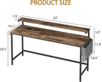 Shintenchi 63 inch Computer Desk with Monitor Stand, Stable Design Writing Desk, Study Workstation Home Office Table with Storage Bag & Hook, Vintage Brown