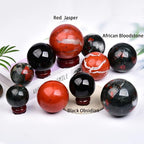 JIC Gem Red Healing Crystal Ball with Decoation Stand - Red Jasper Gemstone Sphere for Fengshui, Meditation & Energy Reiki (90-100mm)