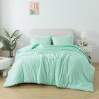 Queen Sage Green Comforter Set, Solid Lightweight Skin-Friendly Boho Bedding Set & Collections, Breathable Fluffy Microfiber 3 PCS (90"x90") Comforter Set for All Seasons with Pillowcases
