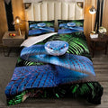 Erosebridal Snake Comforter Set Full, Blue Snake Down Comforter, 3D Reptile Bedding Set, Blue Scales Quilt Set, Palm Leaf Wild Animal Stylish Duvet Set for Kids Boys Teens Man Bedroom Decor