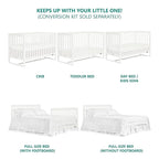 Arlo 5-in-1 Convertible Crib in White, JPMA Certified, 3 Mattress Height Settings, Non-Toxic Finish, Made of Sustainable and Sturdy Pinewood