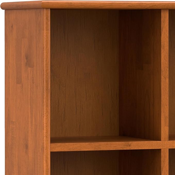 SIMPLIHOME Draper SOLID HARDWOOD 57 inch Wide Mid Century Modern 8 Cube Storage Sofa Table in Teak Brown for The Living Room, Study Room and Office