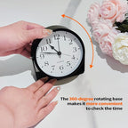 Small Desk Analog Alarm Clock Battery Powered Mini Metal Nightstand Shelf Clock with Light Side Table Decor Mid Century Cute Alarm Clock for Heavy Sleepers Bedrooms Desktop Living Room Bathroom