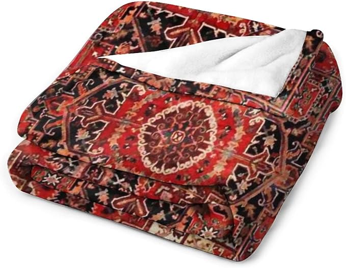 Heriz Antique Vintage Boho Persian Carpet Flannel Fleece Throw Blankets 50"X40" Lightweight Fluffy Winter Fall Blanket Cozy Soft Fuzzy Plush Home Decor for Couch Bed Sofa Bedroom Living Room Travel