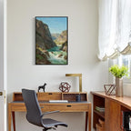 Natural mountain stream scenery poster suitable for bedroom beautiful blue sky flowing river scenery suitable for living room dormitory office