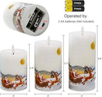 DRomance Christmas White LED Flameless Flickering Candles Battery Operated with 10-Key Remote and Timer Set of 3 Realistic 3D Wick Real Wax Holiday Flameless Pillar Candles, Santa Decal