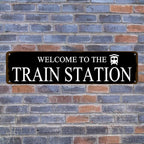 Rustic Train Station Sign Vintage Metal Tin Sign Welcome To The Train Station Signs Train Decor Home Bar Pub Poster Wall Art Decorative 4x16 Inch