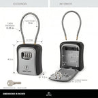 Iron Lock® Medium Key Lock Box with Code, 15-in Steel Cable Shackle (Grey) | Built-in key hooks + catch tray; hangs on handles, gates, fences or a hasp; wall-mountable; dial cover; no batteries