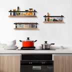 Floating Shelves Rustic Wood Wall Mounted Shelf Practical Metal Fence Design Ideal for Bedroom, Bathroom, Kitchen Set of 3(Carbonized Black)