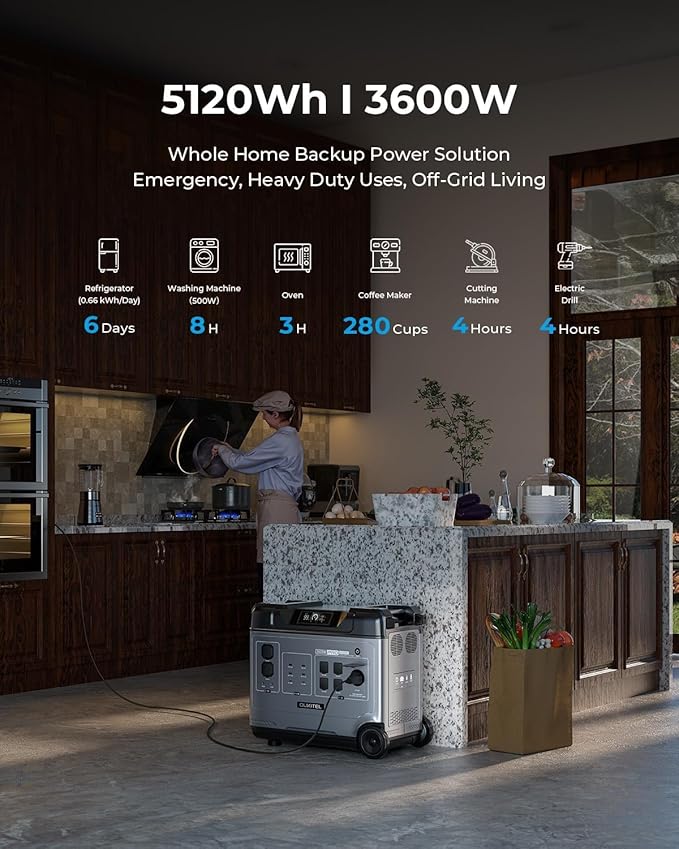 OUKITEL 5120Wh Power Station with 500W Solar Panel (2025 NEW), P5000 Pro Large Capacity Solar Generator, 5x3600W AC Output (5000W Peak), 1800W Fast Charging, 1000W MPPT Solar for Home Backup, RV