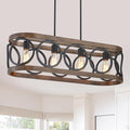 XINGQI Rectangular Linear Kitchen Island Chandeliers Over Table 32.7" Black Pendant Lighting Fixtures Farmhouse 4-Light for Dining Room Bar Office Coffee Shop, Black Wood Grain