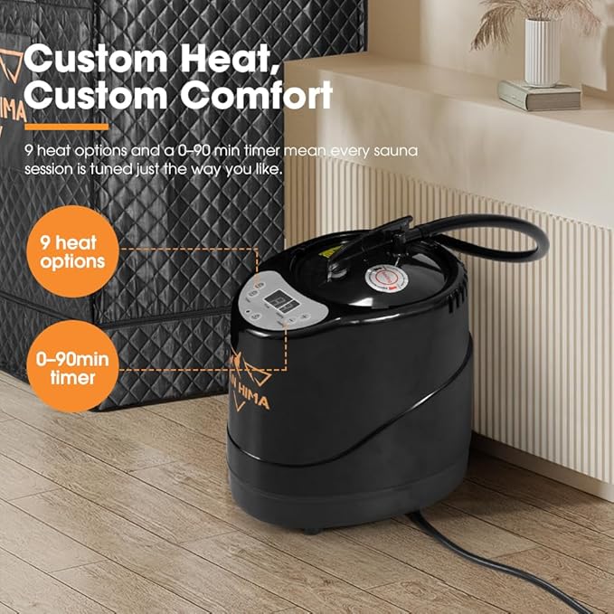 SAN HIMA Portable Sauna for Home - Personal Steam Sauna Box at Home Spa with 3L 1500W Steamer, 9 Levels Heat, 90 Minute Timer, Dimmable LED Light, Foldable Chair, Remote Control for Indoor Outdoor