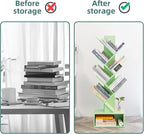 Yoobure Tree Bookshelf - 6 Shelf Retro Floor Standing Bookcase, Tall Wood Book Storage Rack for CDs/Movies/Books, Utility Book Organizer Shelves for Bedroom, Living Room, Home Office Green