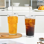 SoulTimes 20oz Wave Ribbed & Wavy Glass Tumbler with Lid and Straw – Iced Coffee Glasses Cups for Smoothie, Matcha, Juice, Water etc. Leakproof and Reusable Glassware Drinking for Travel To Go [4 Pcs]