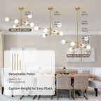 Sputnik Chandeliers Moderna Light Fixture, 6 Lights Gold Mid Century Ceiling Chandelier, Height Adjustable for Living Room, Kitchen, Dining Room, Bedroom,Foyer