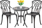 3 Piece Patio Bistro Set Outdoor Bistro Table Set Anti Rust Bistro Table and Chairs w/Umbrella Hole, Durable Patio Set for Porch, Balcony