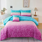 PERFEMET 6 Piece Full Size Comforter Sets for Teens Girls, Tie Dye Rainbow Ombre Bed in A Bag, Gradient Glitter Sparkle Bedroom Decor Bedding Set (Blue Teal Purple, Full)