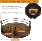 Lazy Susan Turntable Organizer with Higher Metal Sides, 11" Wooden Lazy Susan Spice Rack Organization and Storage for Cabinet,Kitchen,Countertop,Table Top,Dining Table,Coffee Bar Decor