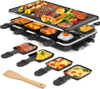 Electric Raclette Table Grill, 2 in 1 Korean BBQ Grill & Smokeless Indoor Grill, Nonstick Griddle with 8 Raclette Cheese Pans, Adjustable Temp Control, 1300W, KBBQ Party Grill for Family Gatherings
