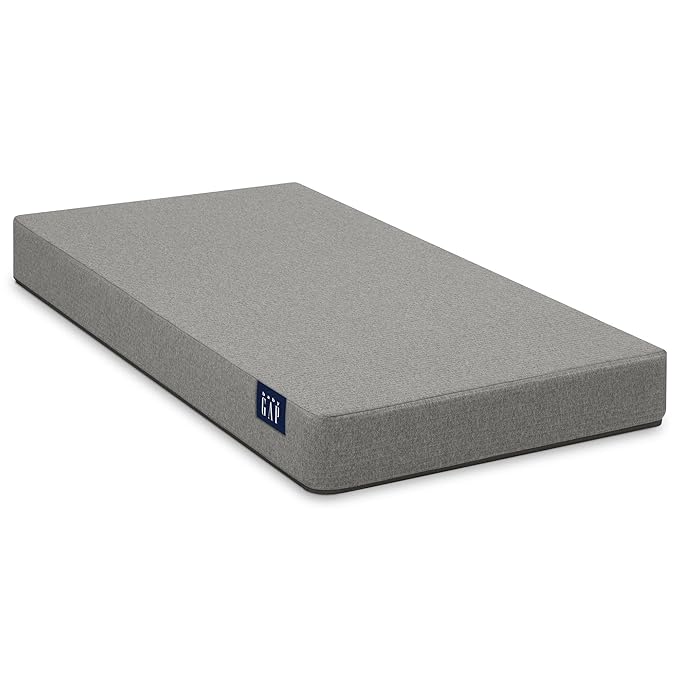babyGap by Delta Children Oxford 6-in-1 Convertible Crib TrueSleep 2-Stage Deluxe Crib and Toddler Mattress (Bundle), Navy/Natural