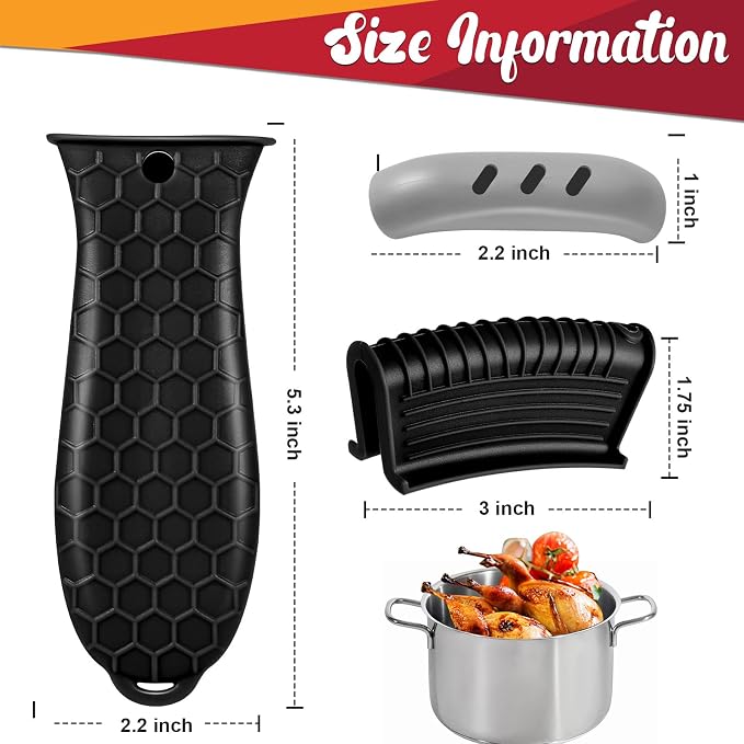 8 Pcs Cast Iron Handle Cover, Silicone Hot Handle Holder | Heat Resistant Cast Iron Skillet Covers Potholder for Frying Pans and Griddles Kitchen Supplies under 400℉