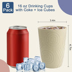 Wheat Straw Cups 6 PCS - 16 OZ Cup Set, Unbreakable Drinking Glasses, Kids Cup Set for Kitchen, Alternative to Plastic Cups Reusable Dishwasher Safe Water Tumbler (Beige)