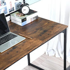 47 inch Study Storage Bag Space Saving for Home Office, Modern Simple Style PC, Black Metal Frame Computer Desk, Writing Table, Brown