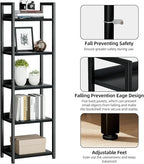 NUMENN Narrow Bookshelf, 5 Tier Bookshelves, Home Office Bookcase Shelf Storage Organizer, Free Standing Storage Shelving Unit for Bedroom, Living Room and Home Office, Black
