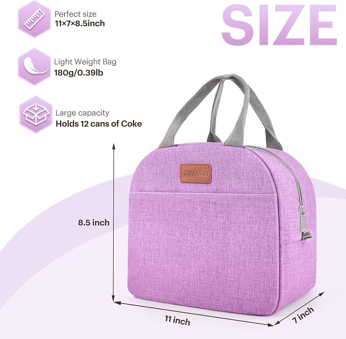 Lunch Bag for Women & Men Adult Insulated Lunch Box, Small Leakproof Cooler Food Lunch Containers Reusable High Capacity Lunch Tote Bags for Work, Travel, Outdoor (Purple)