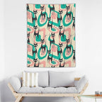 ICMOLYYENLO Boho Medieval Cat Tapestry, Abstract Atomic Starburst Geometric Aesthetic Art Wall Hanging For Bedroom Living Room Dormitory 30x40 Inches