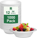 Paper Bowls 12oz, Disposable Bowls Heavy Duty, 1000-Pack 100% Compostable Disposable Soup Bowl, Biodegradable Bagasse Paper Bowls Bulk-White