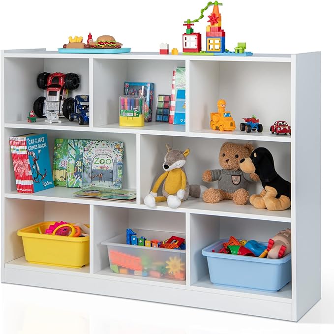 Giantex Wood 8 Cube Bookcase, Open Freestanding 3-Tier Bookshelf, Multipurpose Display Shelf for Living Room, Bedroom, Children's Playroom, Reading Room
