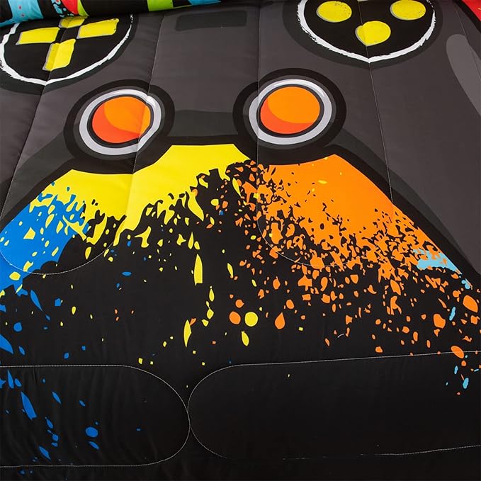 Game Console Comforter Set for Boys Colorful Graffiti Gaming Lightweight Microfiber Bedding Sets Modern Gamer Duvet for All Season Teens Bedroom Decor