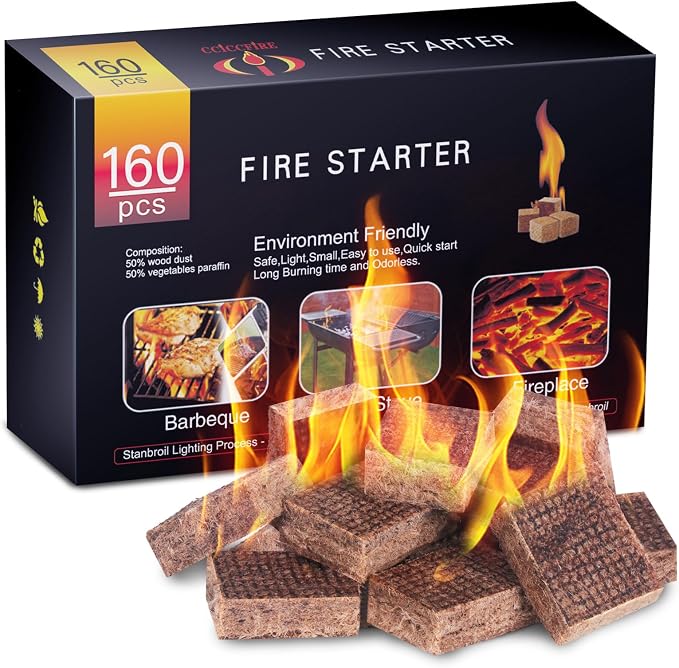 HGD Fire Starter, 160 Mini Square, Natural Fire Starters for BBQ, Campfire, Fireplace, Charcoal, Wood Stove, Chimney, Fire Pit, Grill, Smoker, Indoor Outdoor Use