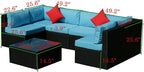 5 Pieces Outdoor Furniture PE Rattan Patio Sectional U Shaped Conversation Sofa Set with Table and 2 Pillows for Garden, Yark, Lawn, Backyard, Onesize, Black Wicker+Blue Cushion