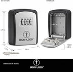 Iron Lock® Small Wall Mount Key Lock Box for Keys Outside (Grey) | Combination Lock, Resettable 4-Digit Code, Screw-In Wall Mount, Weather-Resistant Metal, No Battery or App, Holds 2 to 5 Keys