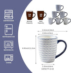 Ceramic Coffee Mugs Set - 16 Oz Large Porcelain Tea Cups with Handle for Men Women Latte Cocoa Cappuccino - Christmas Housewarming Gift - Dishwasher Safe - Set of 6 - Vintage Blue