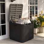 60 Gallon Outdoor Storage Box, Waterproof Patio Deck Box with Lockable Lid, Heavy-Duty HDPE Bench for Garden Tools, Cushions (Black, 60 Gallon)