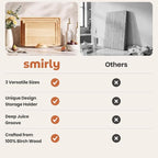 SMIRLY Cutting Boards for Kitchen, 3 Piece Birch Cutting Board with Stand | Non Toxic Wooden Cutting Board with Juice Grooves and Handles, Multiple Sizes Chopping Boards for Meat Vegetable Charcuterie