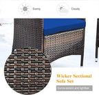 Goplus 4-Piece Rattan Patio Set, Outdoor/Indoor Wicker Conversation Set for Pool, Backyard, Lawn, Wicker Chairs and Sofa with Soft Cushion, Rattan Furniture with Tempered Glass Coffee Table
