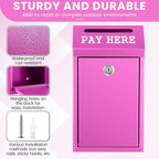 Yaocom Safe Metal Cash Box for Farm Stand – Money Drop and Secure Donation Collection, Wall Mount Lockable Unit with Pre Drilled Holes for Outdoor Self Serve(Rose Red,10.2 x 5.7 x 2.8 Inch)