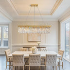 Modern Crystal Chandelier for Dining Room,Gold Luxury Crystal Chandelier,8 Lights Rectangular Rectangle Light Fixture for Living Room Kitchen Island L40''xW10''xH10''